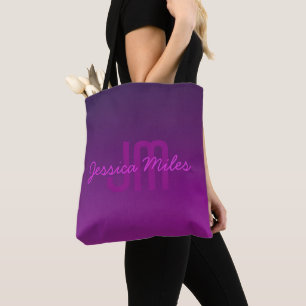 Bolsa Tote Texto Monogramado Editável Moderno & Ombre Roxo