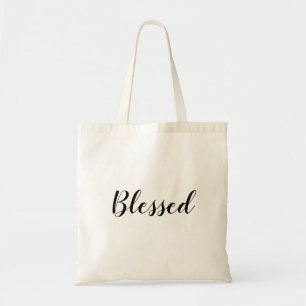 Bolsa Tote Texto personalizado branco-preto abençoado, bonit