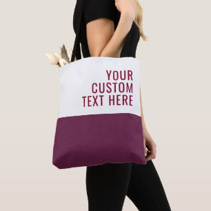 Bolsa Tote Texto Personalizado Burgundy Branco Elegante Moder