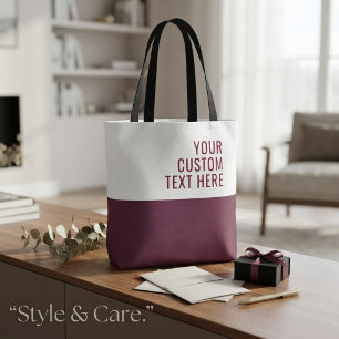 Bolsa Tote Texto Personalizado Burgundy Branco Elegante Moder
