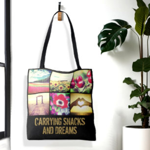 Bolsa Tote Texto personalizado de colagem de fotos