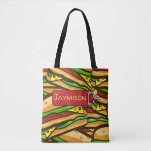Bolsa Tote Texto personalizado do hamburguer do queijo do