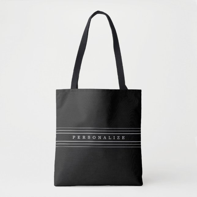 Bolsa Tote Texto personalizado e faixas modernas | Preto e br (Frente)