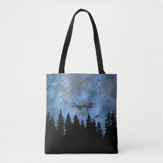 Bolsa Tote Texto Personalizado Floresta de Pinheiros Noturna