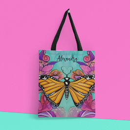 Bolsa Tote Texto Personalizado Monarca Colorido