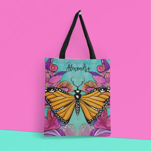 Bolsa Tote Texto Personalizado Monarca Colorido