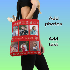 Bolsa Tote Texto personalizado seis fotos flores de inverno v