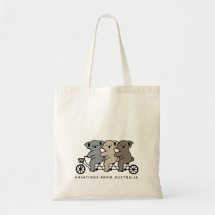 Bolsa Tote Texto Personalizado Três Koalas Andando Tandem