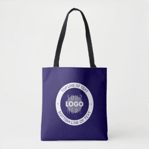 Bolsa Tote Texto personalizável e seu logotipo Púrpura Azul