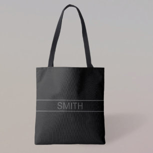 Bolsa Tote Texto Personalizável Preto Moderno e Cinza Escur