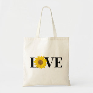 Bolsa Tote Texto preto "Amor" com girassol amarelo
