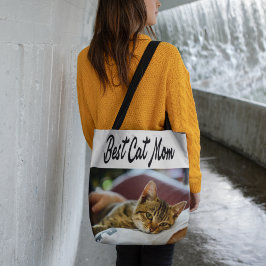 Bolsa Tote Texto Preto da Foto da Melhor Cat Mãe