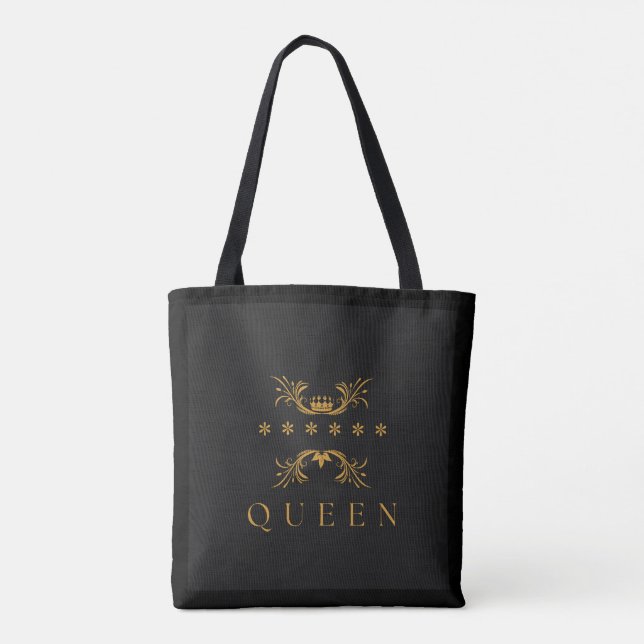 Bolsa Tote Texto Real da Rainha com Imagem Coroa Elegante Com (Verso)