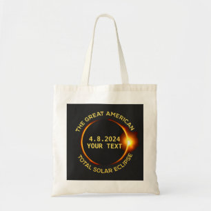 Bolsa Tote Texto total do costume dos EUA do eclipse solar