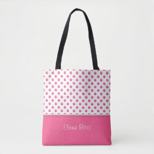 Bolsa Tote Textura cor-de-rosa das bolinhas abstratas. Texto