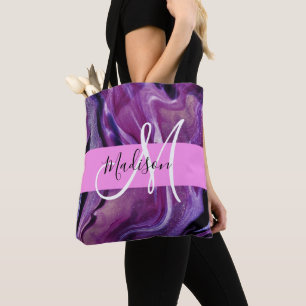Bolsa Tote Textura de Brilho Abstrato Glam Rosa Monograma Rox