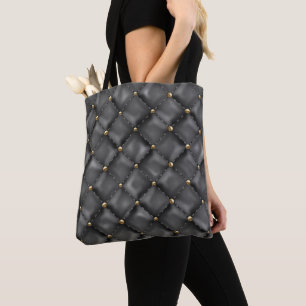 Bolsa Tote Textura de couro brilhante com pérolas Douradas