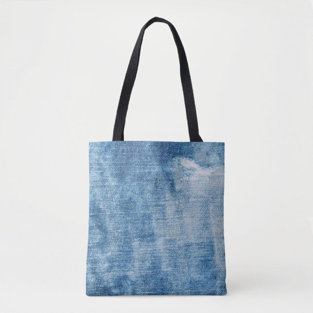 Bolsa Tote Textura de jeans de denim azul (Frente)