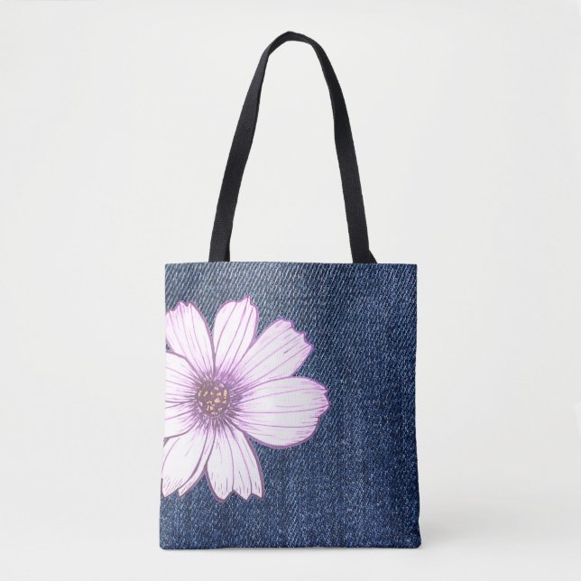 Bolsa Tote Textura de jeans florais (Frente)