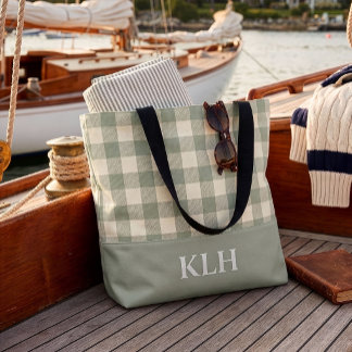 Bolsa Tote Textura de Linho Xadrez Búfalo em Gingham Verde Sa