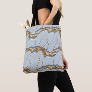 Bolsa Tote Textura de Mármore Branco com Veias de Ouro Rachad