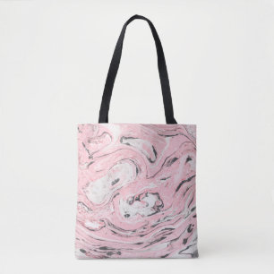 Bolsa Tote Textura de mármore rosa e preto. Abstrato moderno
