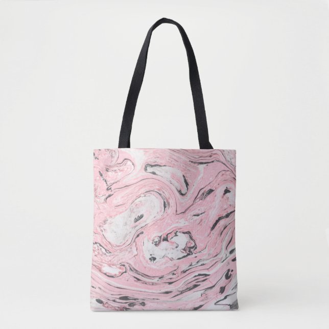 Bolsa Tote Textura de mármore rosa e preto. Abstrato moderno (Frente)