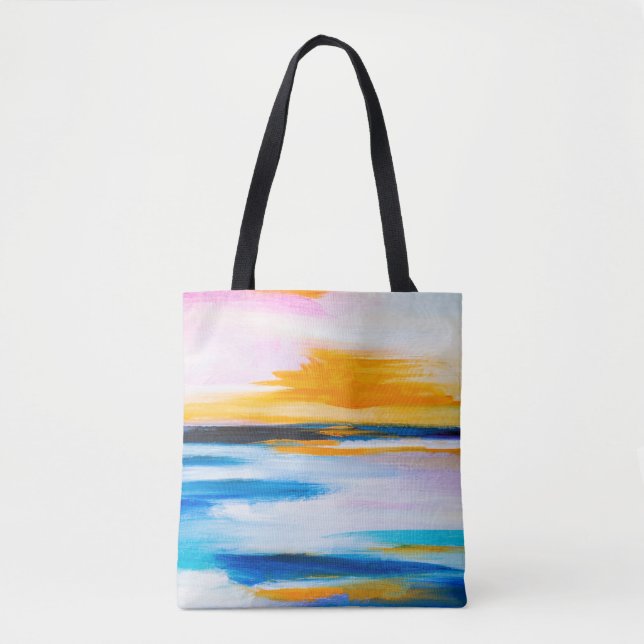 Bolsa Tote textura de óleo de abstrato, pintura do mar ao sol (Frente)
