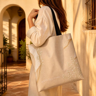 Bolsa Tote Textura de Papel Floral Suave Neutro com Marfim