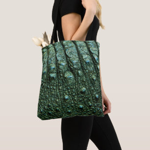 Bolsa Tote Textura de Pele de Alligador Verde