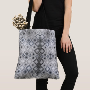 Bolsa Tote Textura de Treliça Abstrata Geométrica Prata e Cin