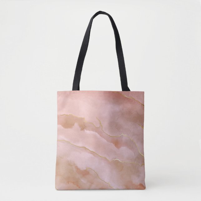Bolsa Tote Textura Dourada do mármore líquido rosa (Frente)