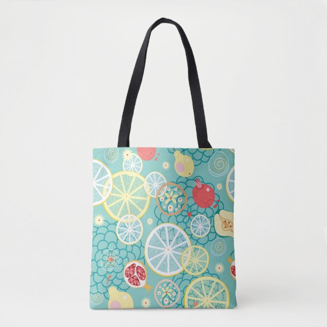 Bolsa Tote Textura fruta, Fundo Vibrante. (Frente)