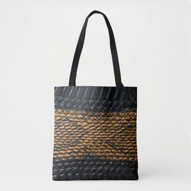 Bolsa Tote Textura preta de cobra preto (Frente)