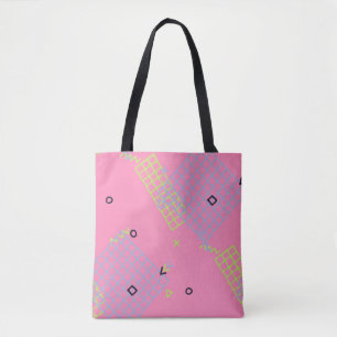 Bolsa Tote Textura Retro Memphis. Fundo sem costura em Tren