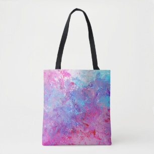 Bolsa Tote Textura rosa-azul criativa, manchas de tinta.