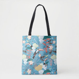 Bolsa Tote Textura tropical com Toucans e colibris