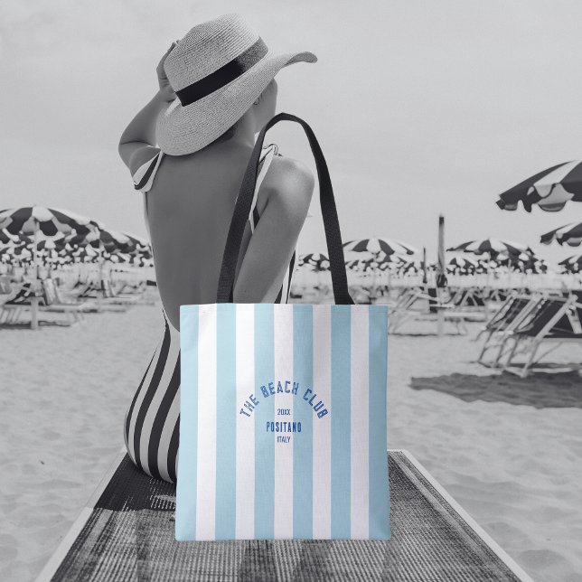 Bolsa Tote The Beach Club Crest Blue Cabana Stripe (Criador carregado)