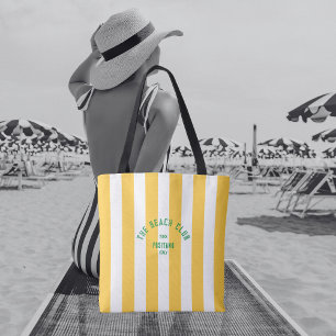 Bolsa Tote The Beach Club Crest Yellow Cabana Stripe