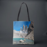 Bolsa Tote The Towers Torres Del Paine Patagonia Mountains<br><div class="desc">Capture the spirit of Patagonia with this all-over print tote bag featuring authentic photography of the famous granite towers in Torres del Paine National Park, Chile. The design highlights the striking blue glacial waters and the iconic peaks of the Andes in a bold, full-wrap layout. It's ideal for mountain lovers...</div>