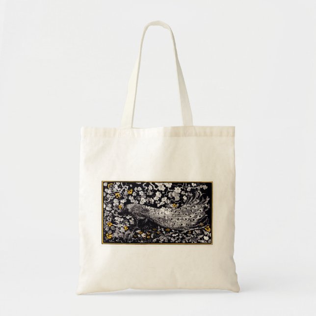 Bolsa Tote Theo Van Hoytema Retro Peacock Clip Art Black and (Frente)