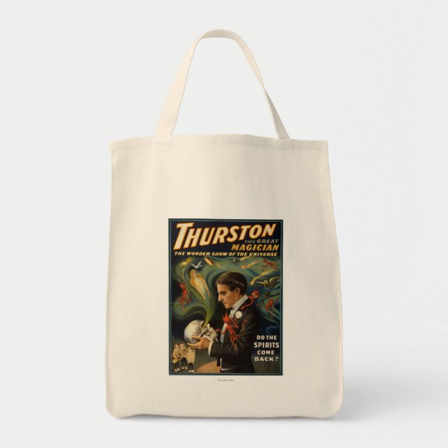 Bolsa Tote Thurston, o Excelente Mágico segurando magia crôni (Frente)