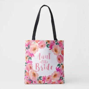 Bolsa Tote Tia da Noiva Rosa Floral Aquarela Casamento