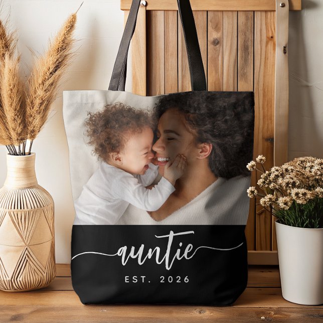 Bolsa Tote Tia Estabelecida Foto Elegante Script (Criador carregado)