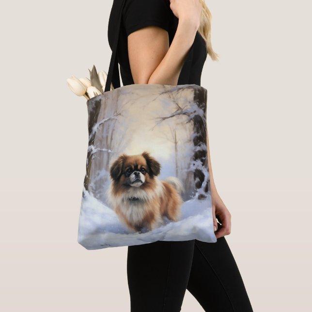 Bolsa Tote Tibetan Spaniel Deixe Nevar Natal  (Close Up)