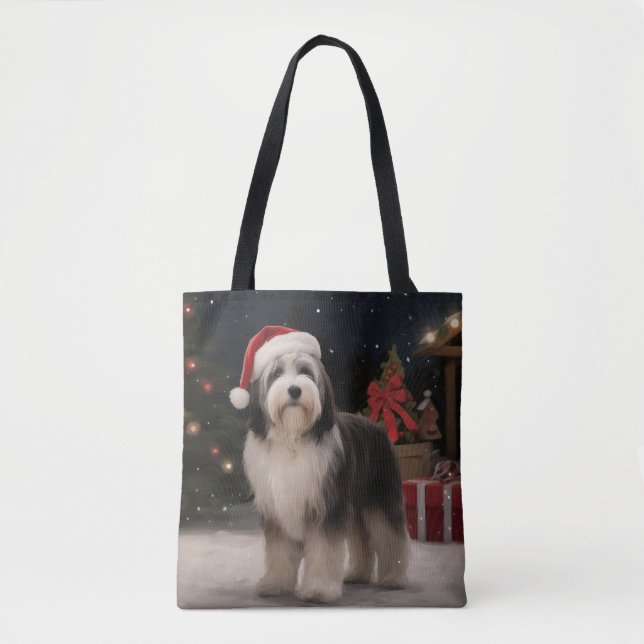 Bolsa Tote Tibetano - Cão terrier no Natal da neve (Frente)
