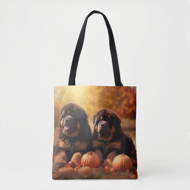 Bolsa Tote Tibetano Mastiff Puppy Autumn Delight Pumpkin (Frente)