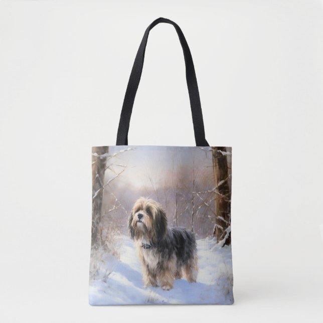 Bolsa Tote Tibetano Terrier deixa nevar o Natal (Frente)