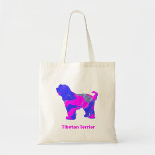 Bolsa Tote Tibetano Terrier Dog Silhouette Hot Pink e Blue