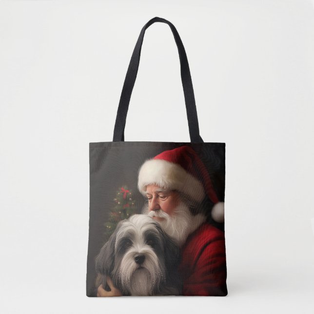 Bolsa Tote Tibetano Terrier Santa Claus Festivo Natal (Frente)